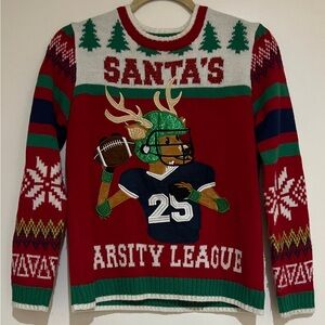 Boy’s Santa's Varsity League Christmas Sweater - Red and Green